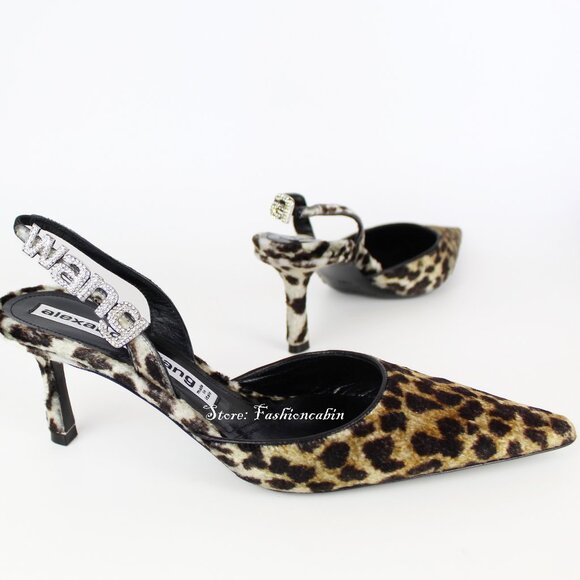 NEW Alexander Wang Leopard Velvet Pumps | Logo Crystal Slingback Heels - Picture 2 of 15